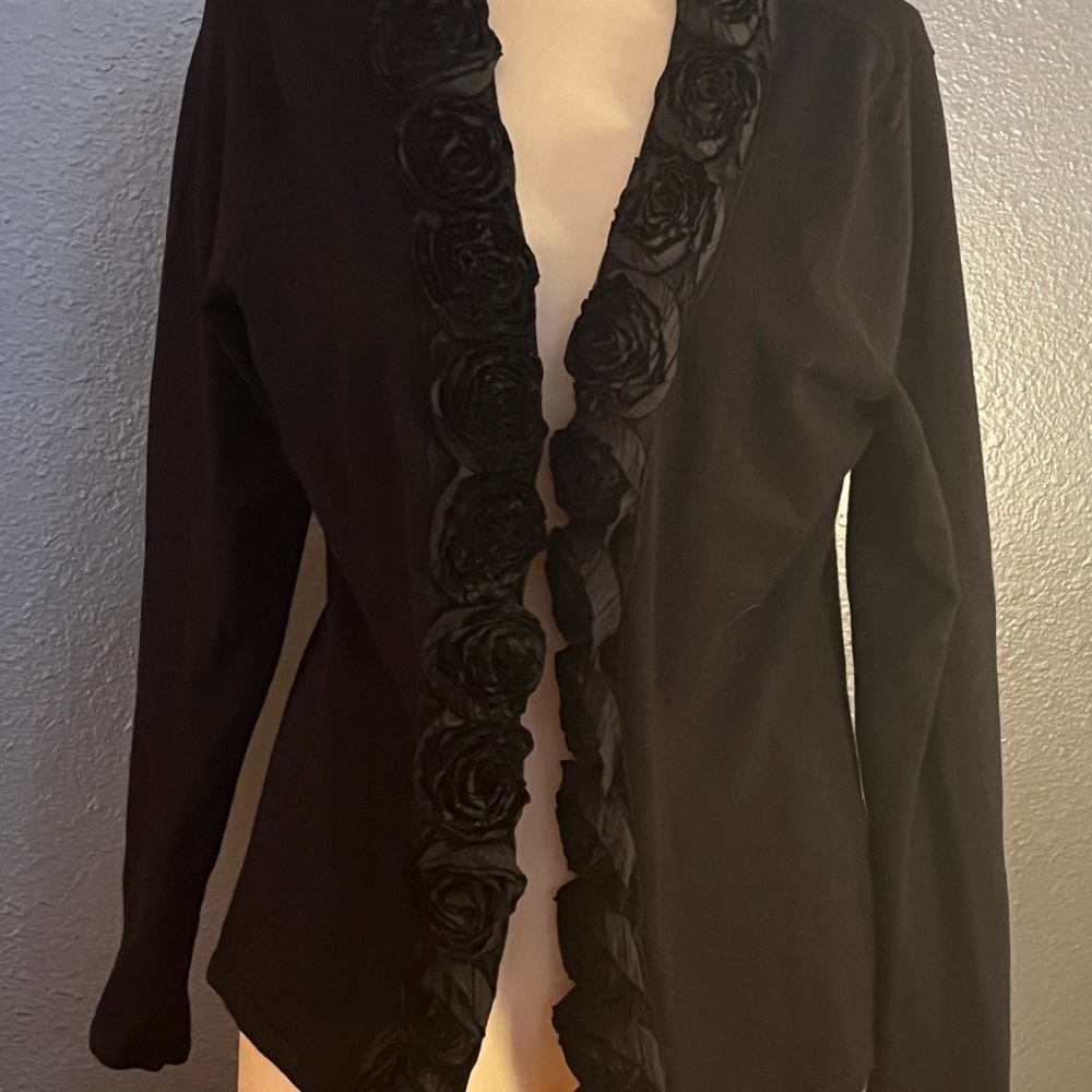 Chic Black Cardigan with Floral Details